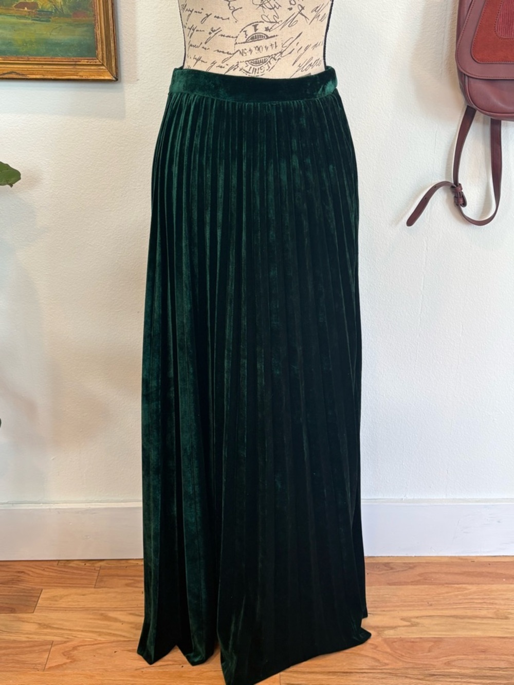 VICI Emerald Green Velvet Pleated Maxi Skirt Dark Academia Luxe
